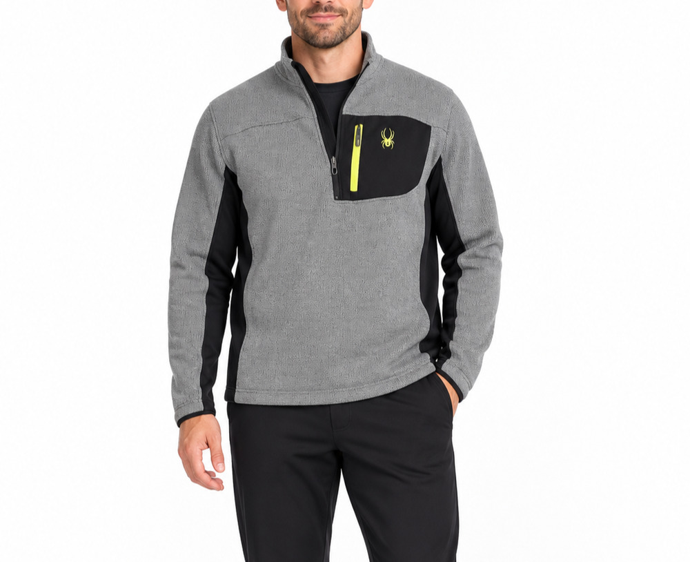 Spyder Men XL Performance Gray Black 1/4 Zip Sweater Fleece Pullover Pocket Ski
